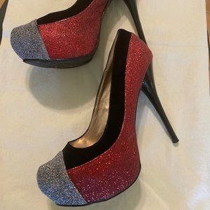 HOLIDAY OR CHRISTMAS PUMPS: Charlotte Russe Glitter & Velvet Heels SIZE 8